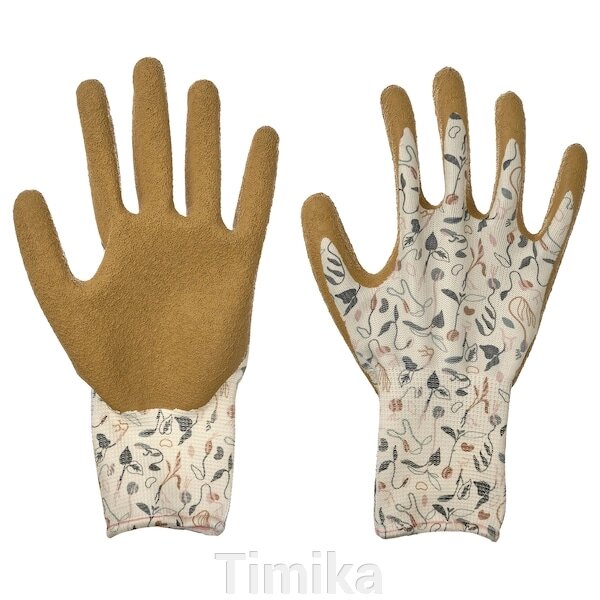 Садові рукавички DAKSJUS, з дрібним рослинним малюнком, брудно-білі/жовто-коричневі, L від компанії Timika - фото 1
