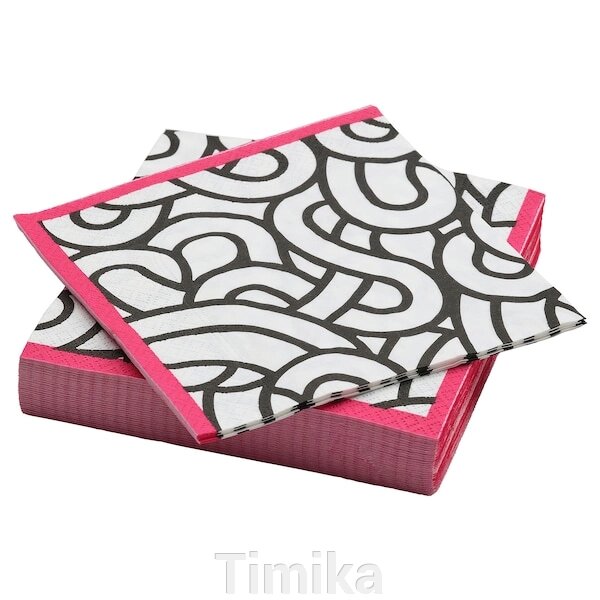 Серветки SÖTRÖNN, білий/чорно-рожевий малюнок, 33х33 см від компанії Timika - фото 1