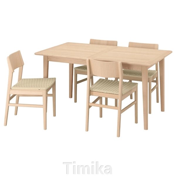СКАНСНЕС / SKANSNÄS Стіл і 4 стільці, шпон світлий бук/світлий бук, 150/205 см від компанії Timika - фото 1