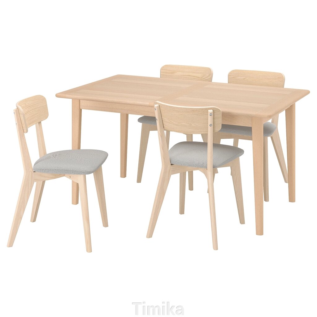 SKANSNÄS / LISABO Стіл і 4 стільці, світлий бук ясен/Tallmyra білий/чорний, 150/205 см від компанії Timika - фото 1