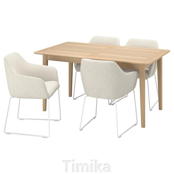 SKANSNÄS / TOSSBERG Стіл і 4 стільці, шпон світлого бука/білий Gunnared бежевий, 150/205 см від компанії Timika - фото 1
