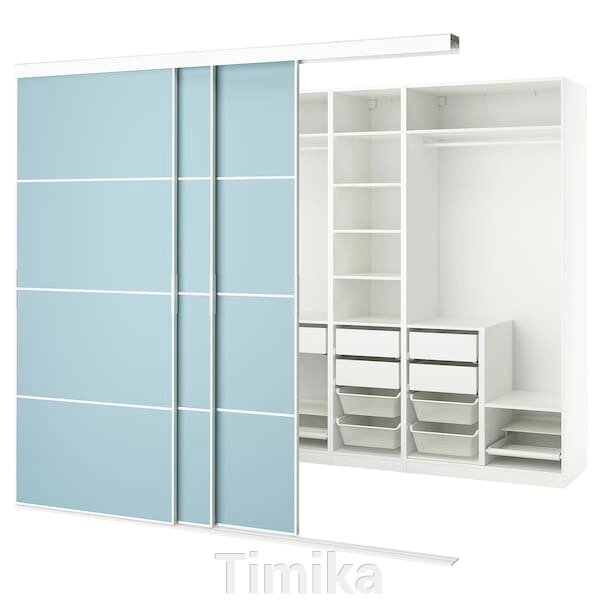 SKYTTA / PAX Шафа з розсувними дверима, білий 2-сторонній/Mehamn світло-блакитний, 276x160x240 см від компанії Timika - фото 1