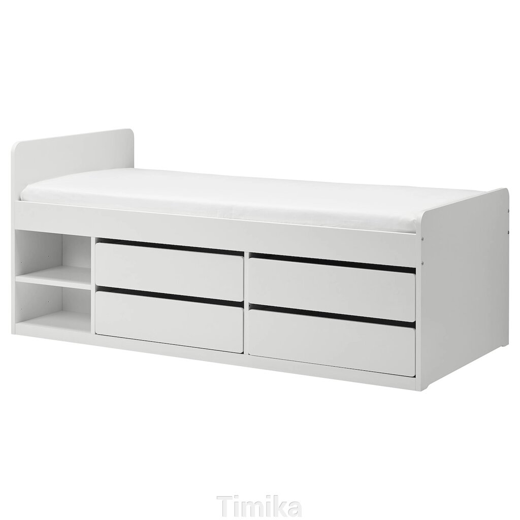 SLÄKT Каркас ліжка з ящиками, білий, 90x200 см від компанії Timika - фото 1
