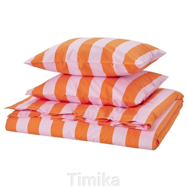 SLÅNHÖSTMAL Підодіяльник і 2 наволочки, помаранчевий/рожевий/смугастий, 200x200/50x60 см від компанії Timika - фото 1