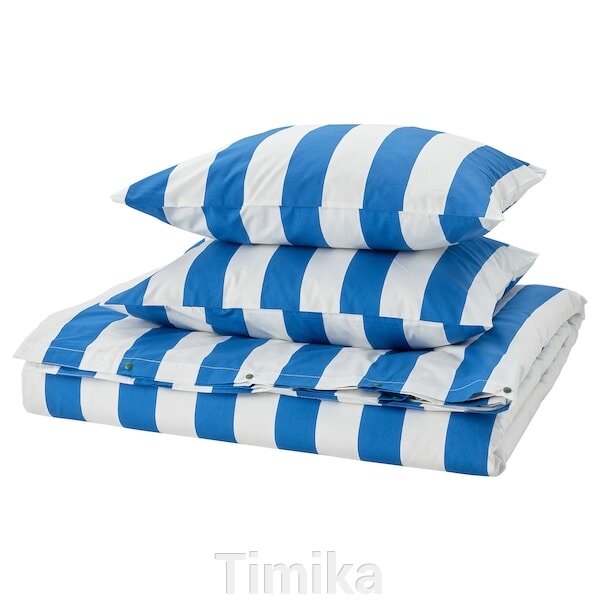 SLÅNHÖSTMAL Підодіяльник і 2 наволочки, синій/білий/смугастий, 200x200/50x60 см від компанії Timika - фото 1