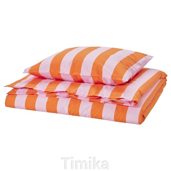 SLÅNHÖSTMAL Підодіяльник і наволочка, помаранчевий/рожевий/смугастий, 150x200/50x60 см від компанії Timika - фото 1