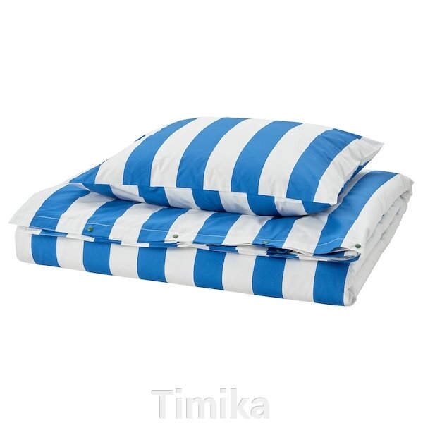 SLÅNHÖSTMAL Підодіяльник і наволочка, синій/білий/смугастий, 150x200/50x60 см від компанії Timika - фото 1