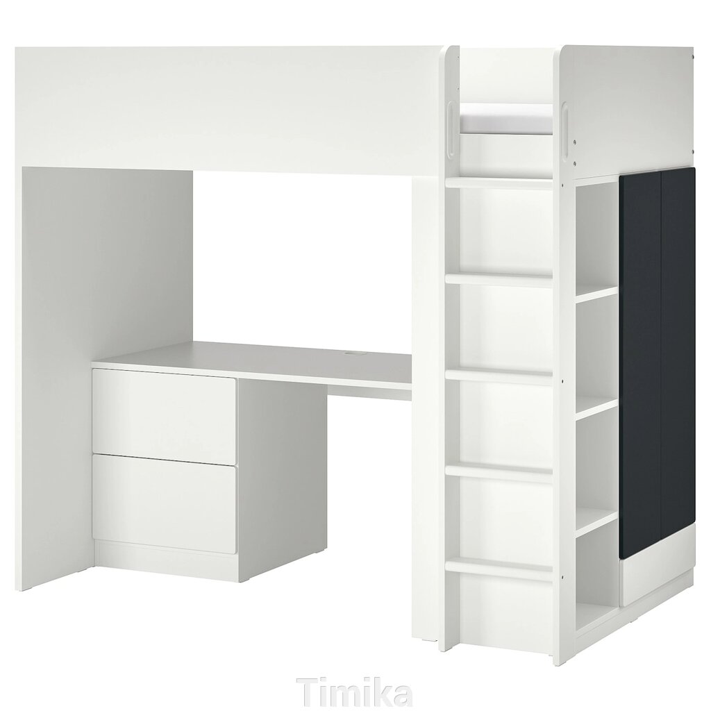SMÅSTAD Ліжко-антресолі, білий, поверхня дошки/з письмовим столом з 3 ящиками, 90x200 см від компанії Timika - фото 1