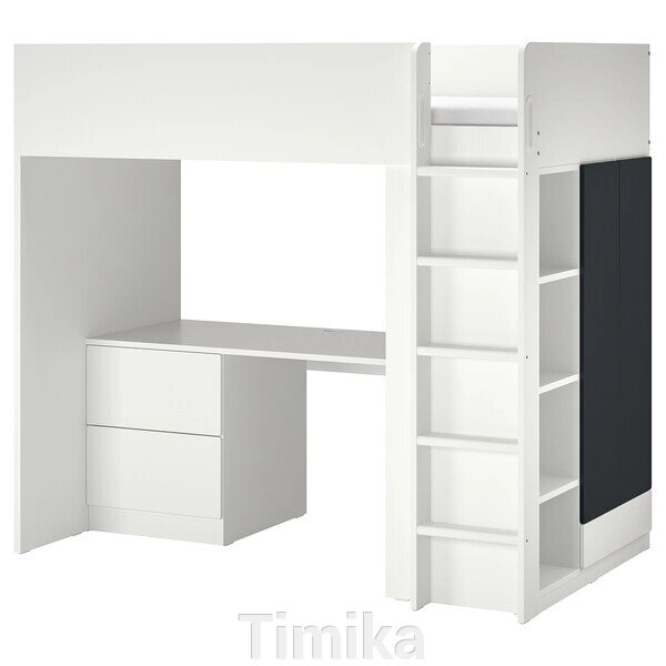 SMÅSTAD Ліжко-антресолі, білий, поверхня дошки/з письмовим столом з 4 ящиками, 90x200 см від компанії Timika - фото 1