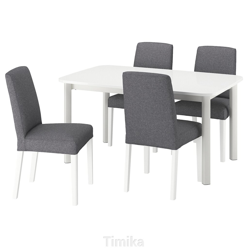 STRANDTORP / BERGMUND Стіл і 4 стільці, білий/Gunnared середньо сіро-білий, 150/205/260 см від компанії Timika - фото 1