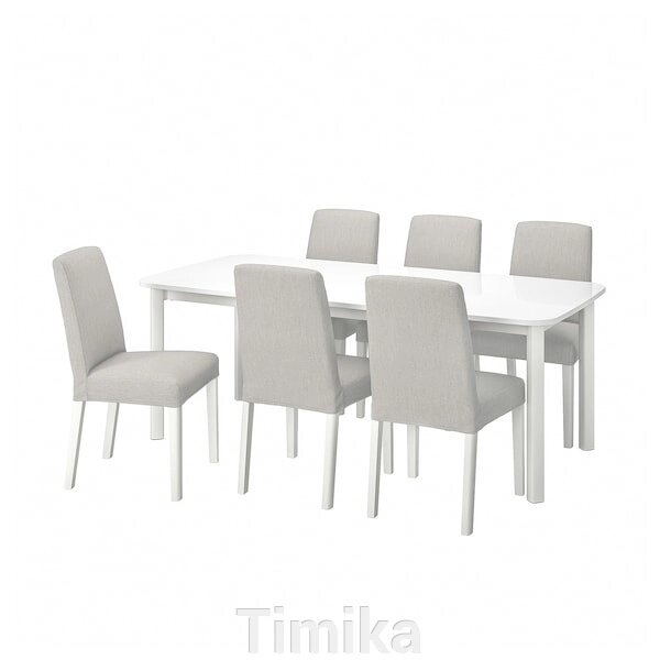 STRANDTORP / BERGMUND Стіл і 6 стільців, білий/Orsta світло-сірий, 150/205/260 см від компанії Timika - фото 1