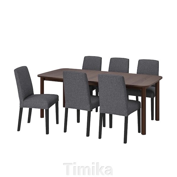 STRANDTORP / BERGMUND Стіл і 6 стільців, коричневий/Gunnared середньо-сірий, 150/205/260 см від компанії Timika - фото 1