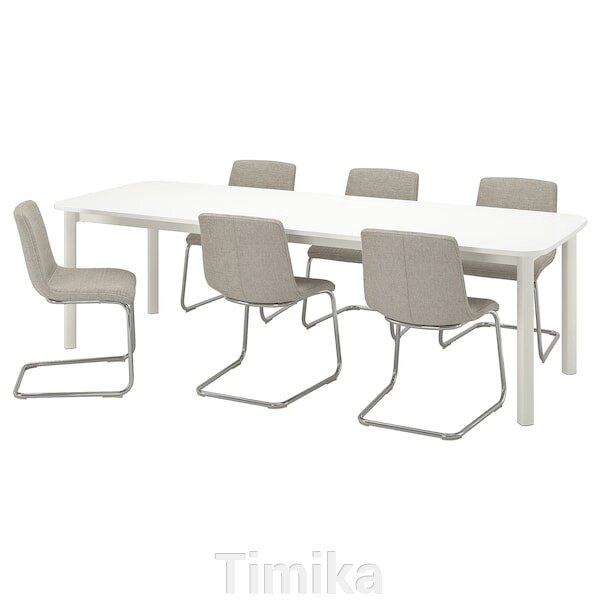 STRANDTORP / LUSTEBO Стіл і 6 стільців, білий хром/Viarp бежевий/коричневий, 150/260 см від компанії Timika - фото 1