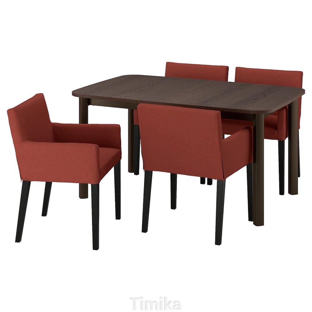STRANDTORP / MÅRENÄS Стіл і 4 стільці, коричневий/Гуннаред червоно-коричневий чорний, 150/205/260 см від компанії Timika - фото 1