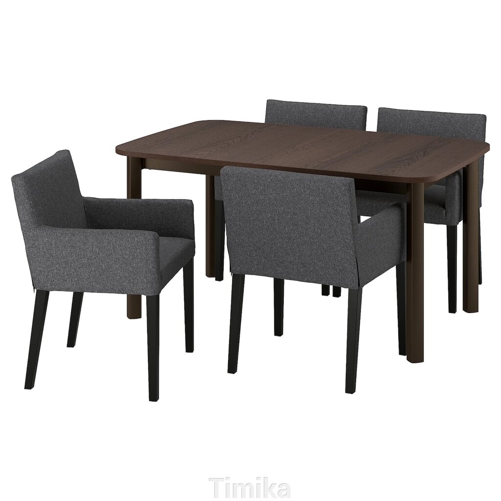 STRANDTORP / MÅRENÄS Стіл і 4 стільці, коричневий/Гуннаред темно-сірий чорний, 150/205/260 см від компанії Timika - фото 1