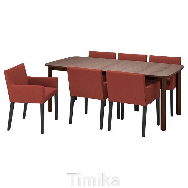 STRANDTORP / MÅRENÄS Стіл і 6 стільців, коричневий чорний/Гуннаред червоно-коричневий, 150/205/260 см від компанії Timika - фото 1