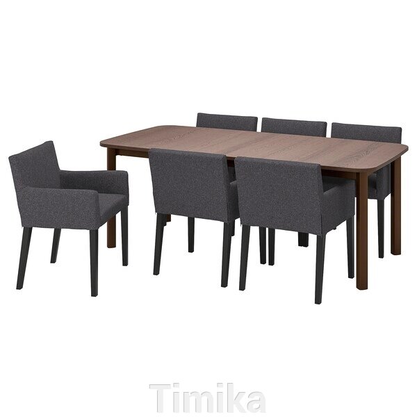 STRANDTORP / MÅRENÄS Стіл і 6 стільців, коричневий/чорний Gunnared темно-сірий, 150/205/260 см від компанії Timika - фото 1