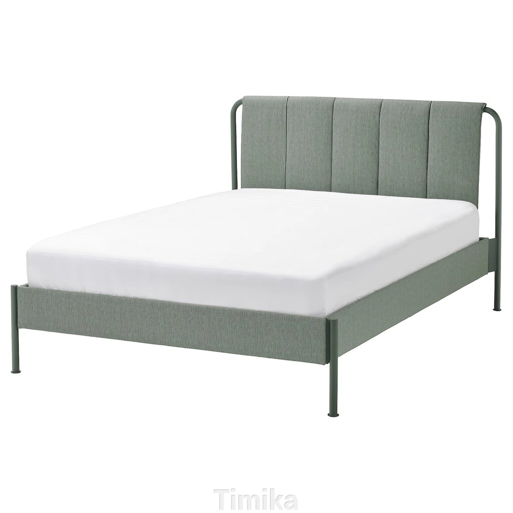 TÄLLÅSEN Каркас ліжка з оббивкою, Сферична сіро-зелена, 140x200 см від компанії Timika - фото 1