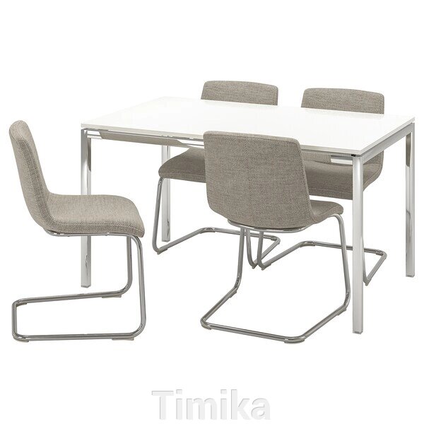 TORSBY / LUSTEBO Стіл і 4 стільці, глянсовий/білий хром/Viarp бежевий/коричневий, 135 см від компанії Timika - фото 1