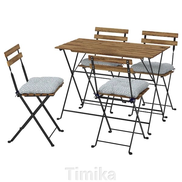 TÄRNÖ Стіл + 4 стільці, відкритий, чорний/світло-коричневий/синій Klösan від компанії Timika - фото 1