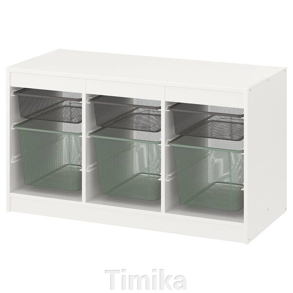 ТРОФАСТ Стелаж з контейнерами, білий темно-сірий/світло-зелений сірий, 99x44x56 см від компанії Timika - фото 1