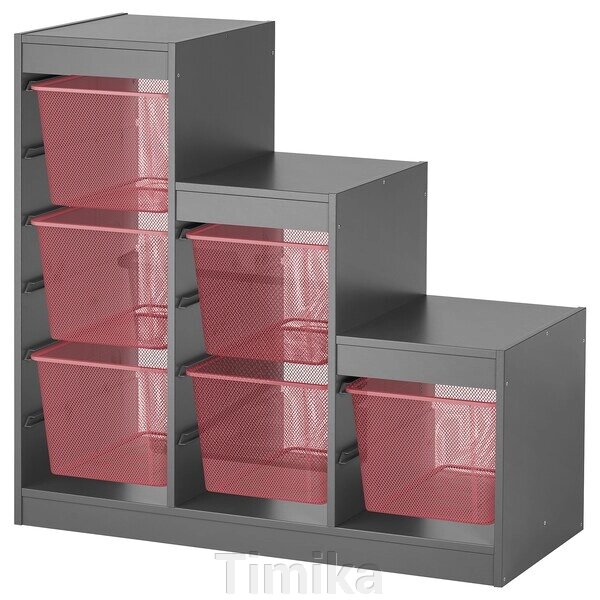 TROFAST Стелаж з контейнерами, сірий/світло-червоний, 99x44x94 см від компанії Timika - фото 1