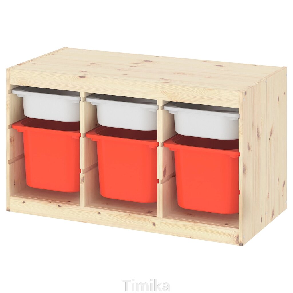 ТРОФАСТ Стелаж з контейнерами, сосна світла біла морилка/помаранчевий, 93x44x52 см від компанії Timika - фото 1
