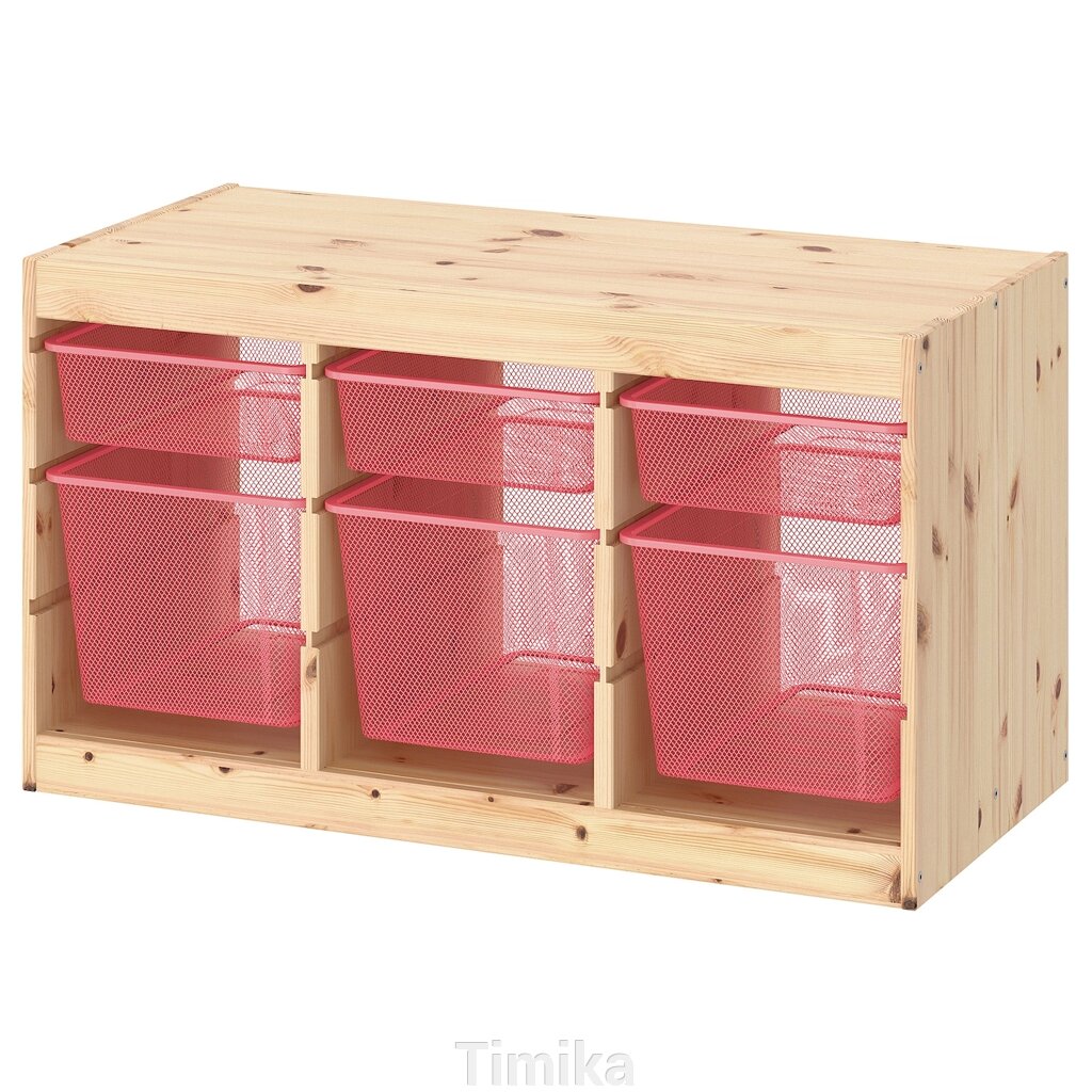 ТРОФАСТ Стелаж з контейнерами, світло-біла морилка сосна/світло-червоний, 93x44x52 см від компанії Timika - фото 1
