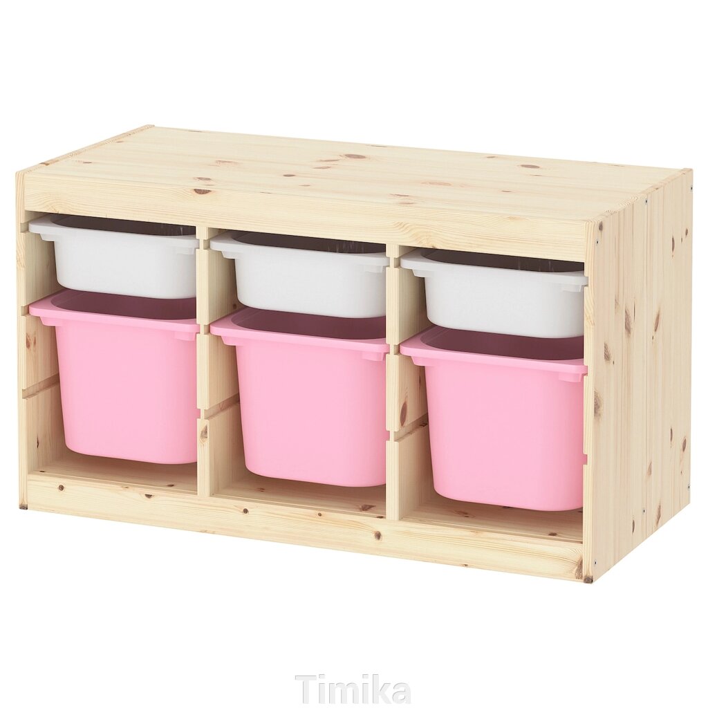 ТРОФАСТ Стелаж з контейнерами, світло-біла морилка сосни біло-рожевий, 93x44x52 см від компанії Timika - фото 1