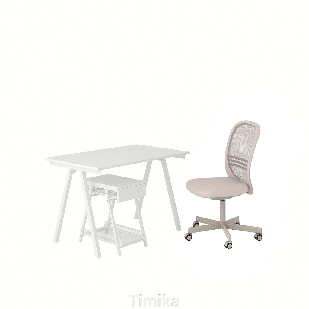 TROTTEN / FLINTAN Комбінація письмовий стіл/шафа та обертовий стілець білий/бежевий від компанії Timika - фото 1