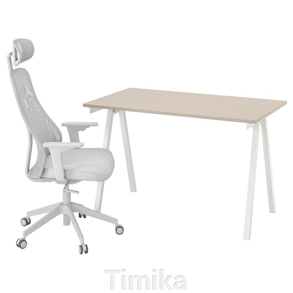 TROTTEN / MATCHSPEL Стіл і стілець, бежевий/білий світло-сірий від компанії Timika - фото 1