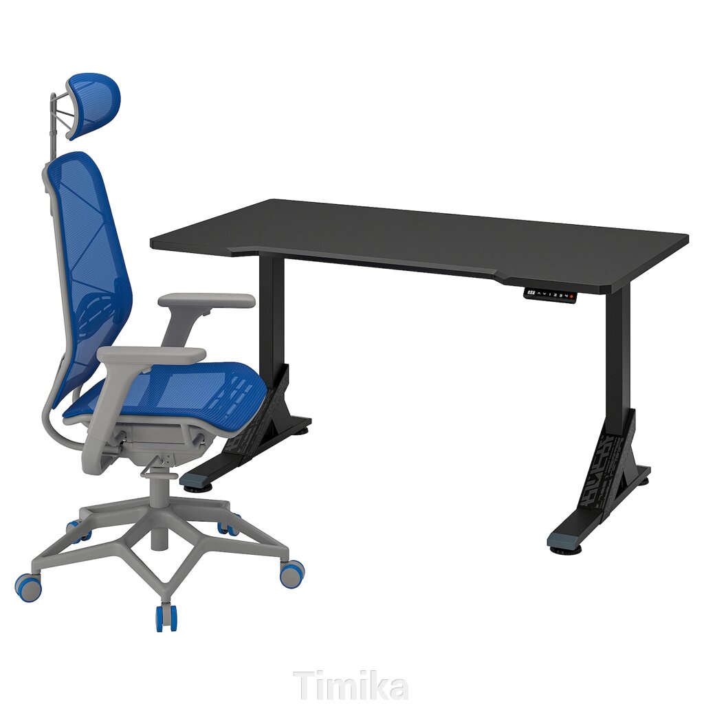 UPPSPEL / STYRSPEL Ігровий стіл і стілець, чорно-синій/світло-сірий, 140x80 см від компанії Timika - фото 1