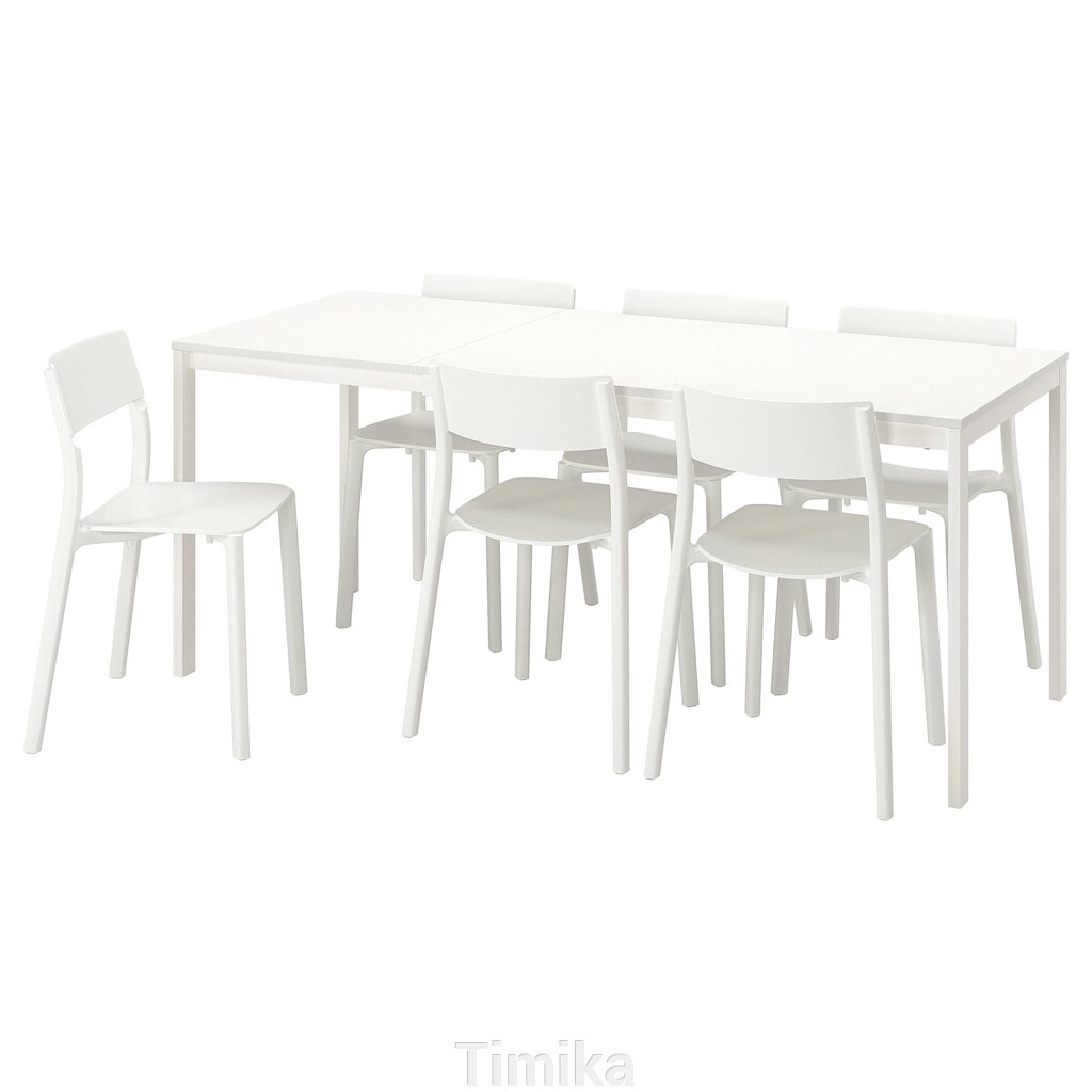 VANGSTA / JANINGE Стіл і 6 стільців, білий/білий, 120/180 см від компанії Timika - фото 1
