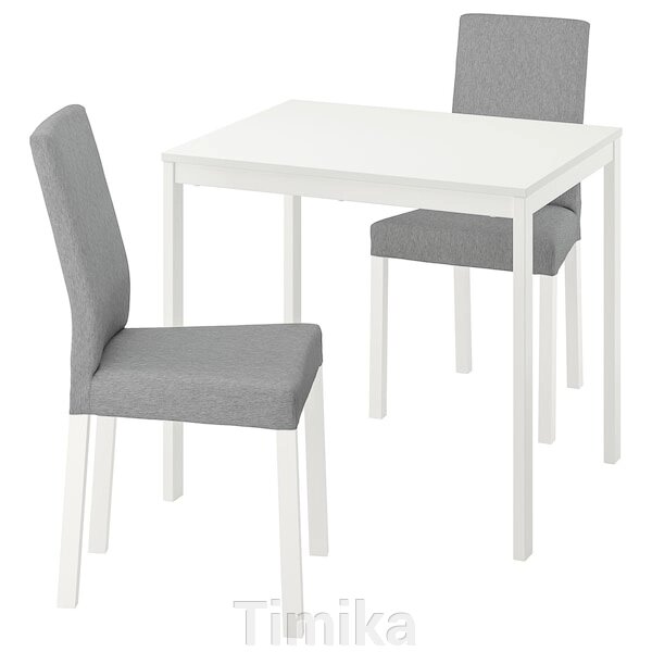 VANGSTA / KÄTTIL Стіл і 2 стільці, білий/Knisa світло-сірий, 80/120 см від компанії Timika - фото 1
