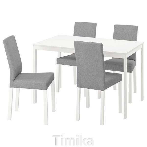 VANGSTA / KÄTTIL Стіл і 4 стільці, білий/Knisa світло-сірий, 120/180 см від компанії Timika - фото 1
