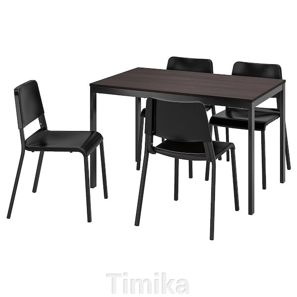 VANGSTA / TEODORES Стіл і 4 стільці, чорний темно-коричневий/чорний, 120/180 см від компанії Timika - фото 1
