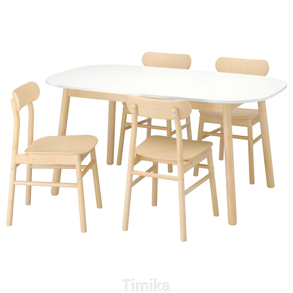 VEDBO / RÖNNINGE Стіл і 4 стільці, білий/береза, 160x95 см від компанії Timika - фото 1