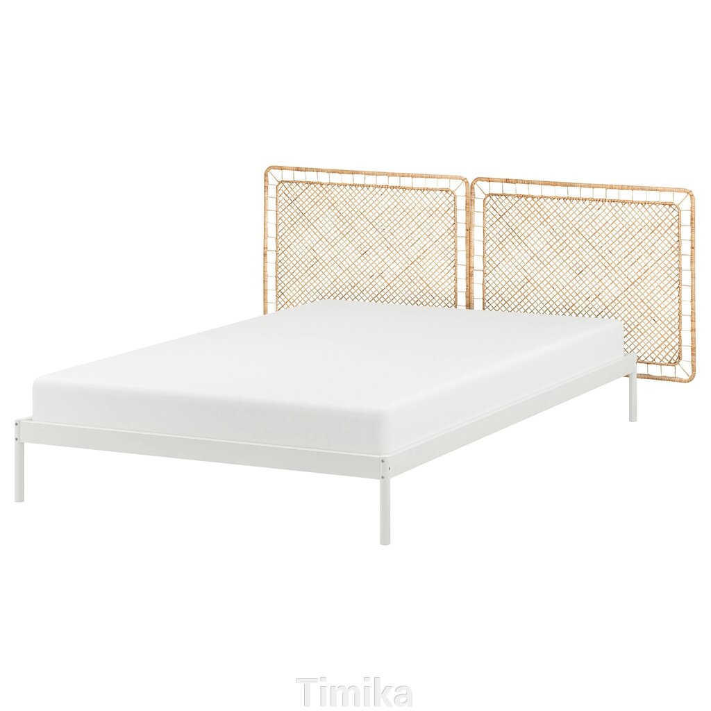 VEVELSTAD Каркас ліжка/2 узголів'я, білий/ротанг Tolkning, 140x200 см від компанії Timika - фото 1