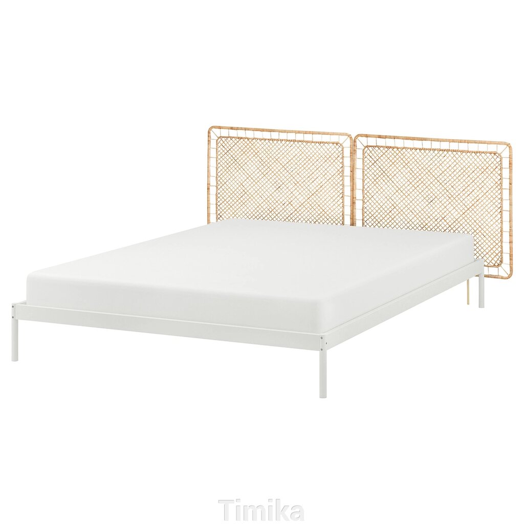 VEVELSTAD Каркас ліжка/2 узголів'я, білий/ротанг Tolkning, 160x200 см від компанії Timika - фото 1