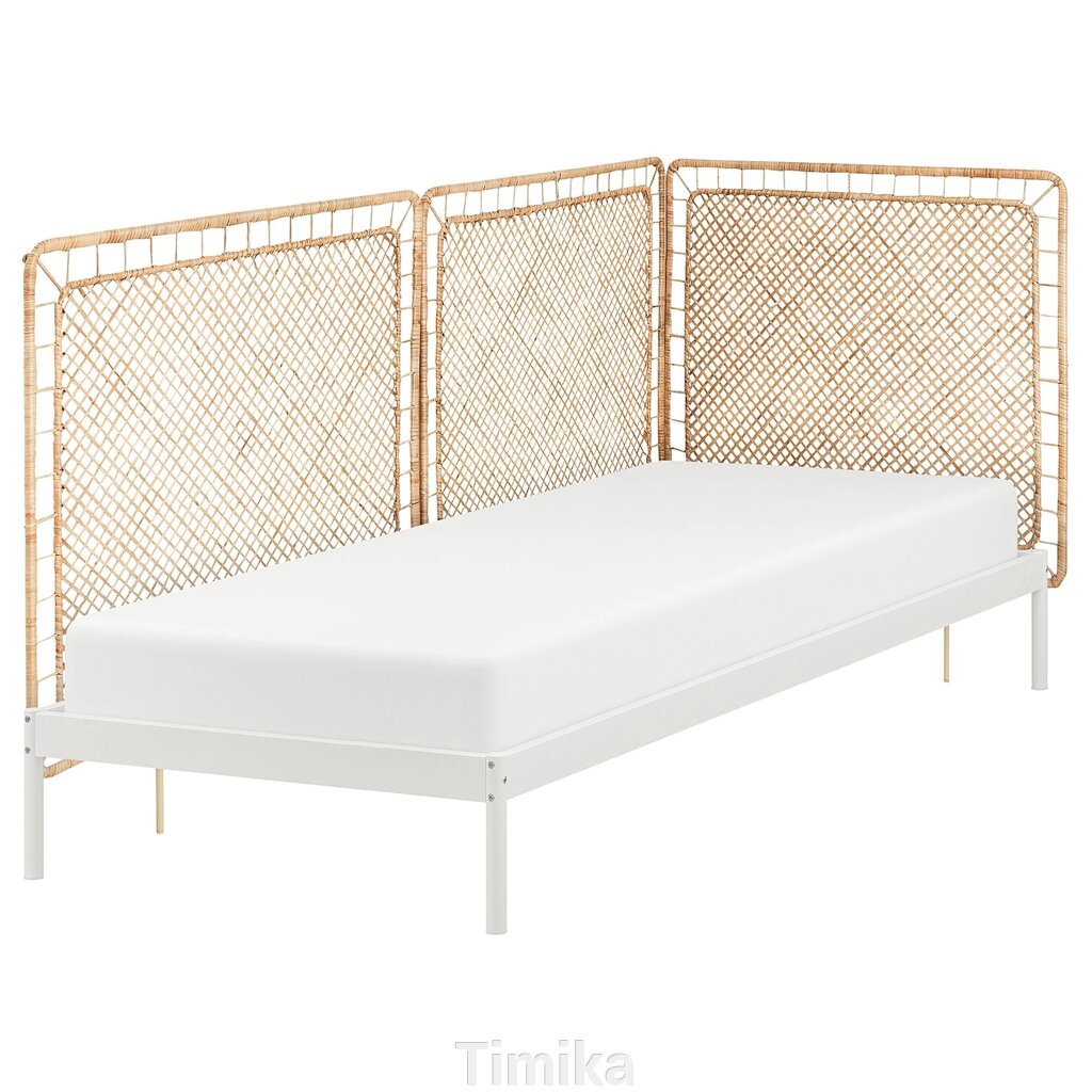 VEVELSTAD Каркас ліжка з 3 узголів'ями, білий/ротанг Tolkning, 90x200 см від компанії Timika - фото 1