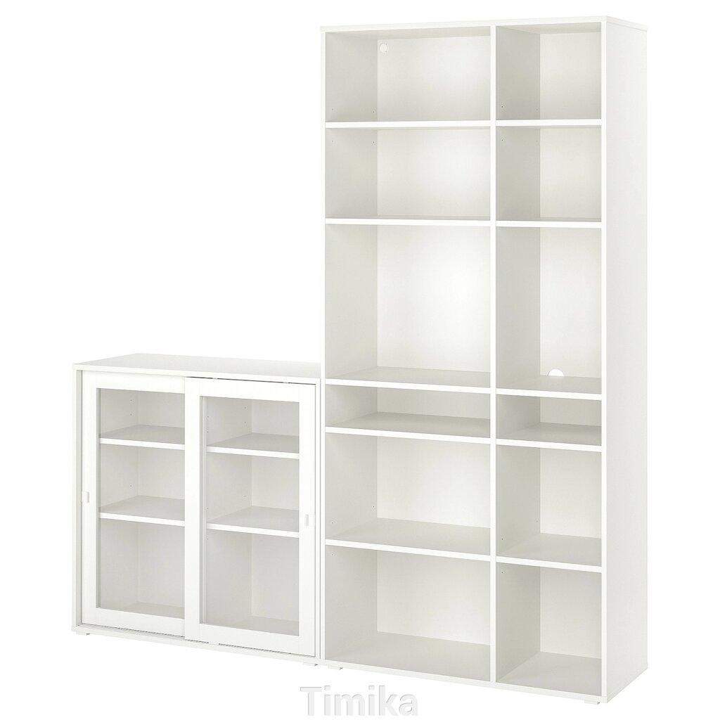VIHALS Книжкова шафа/скляні двері, білий/прозоре скло, 190x37x200 см від компанії Timika - фото 1