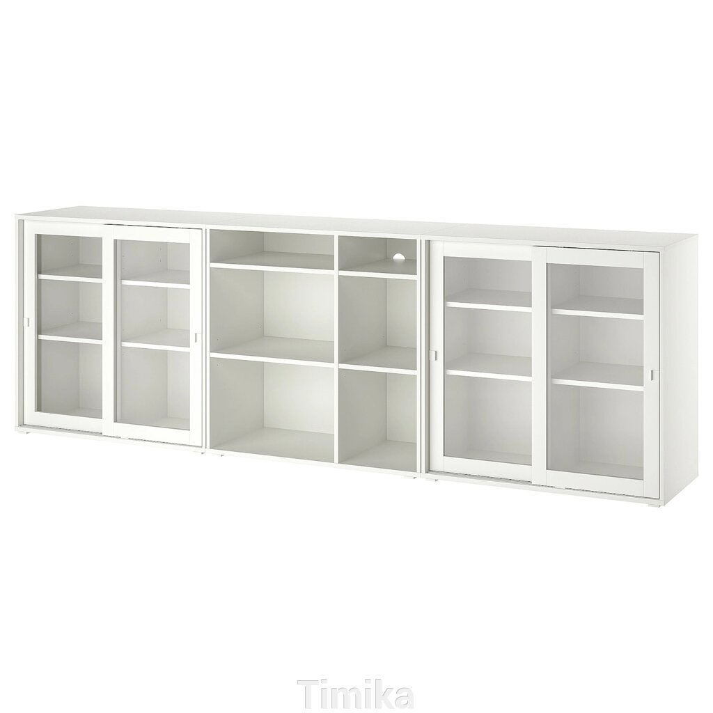 VIHALS Книжкова шафа/скляні двері, білий/прозоре скло, 285x37x90 см від компанії Timika - фото 1