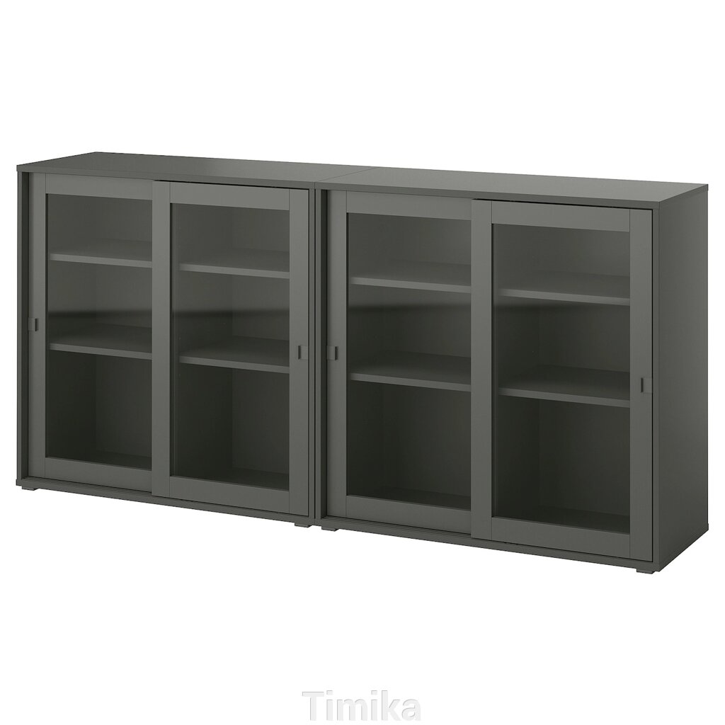 VIHALS Книжкова шафа/скляні двері, темно-сірий/прозоре скло, 190x37x90 см від компанії Timika - фото 1