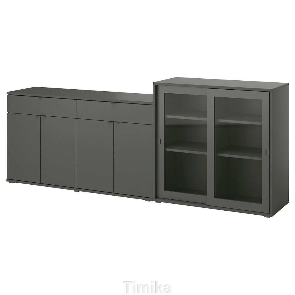 VIHALS Книжкова шафа/скляні двері, темно-сірий/прозоре скло, 235x37x90 см від компанії Timika - фото 1