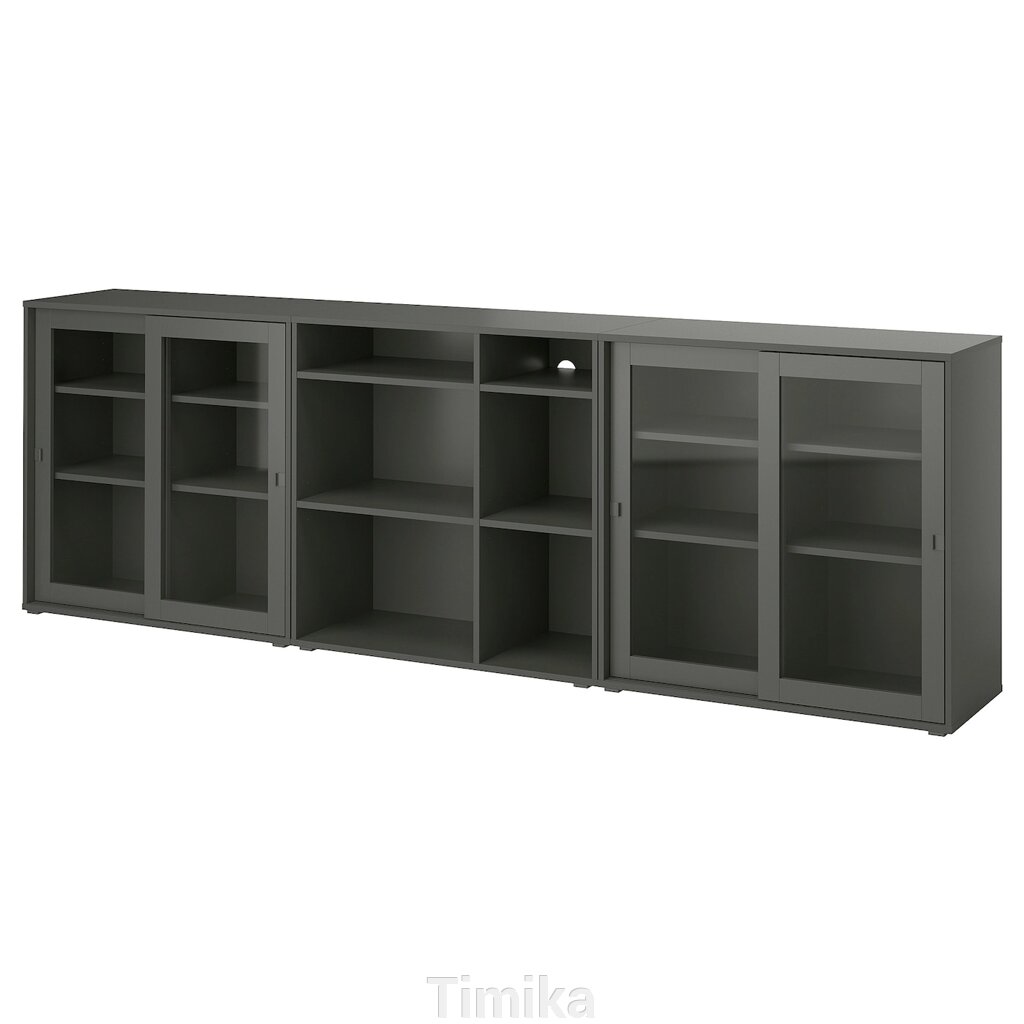 VIHALS Книжкова шафа/скляні двері, темно-сірий/прозоре скло, 285x37x90 см від компанії Timika - фото 1
