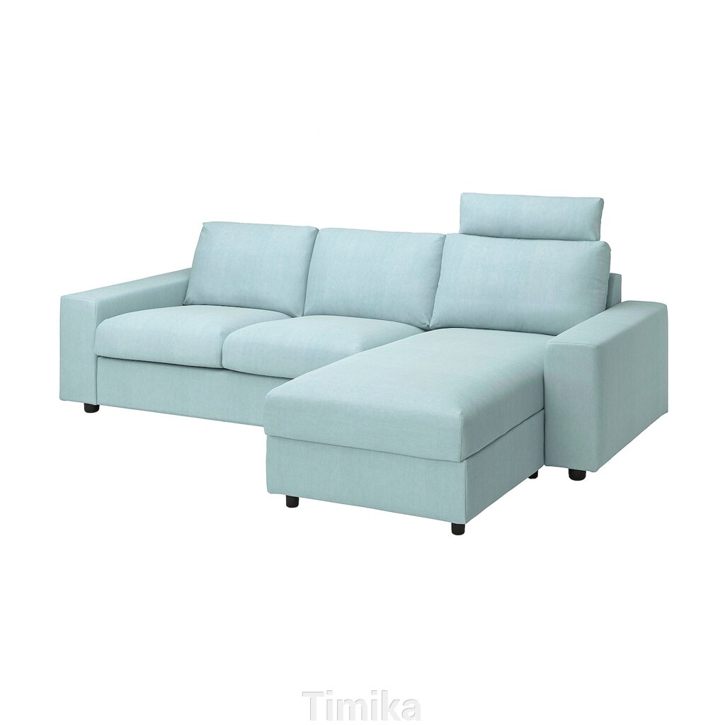 VIMLE 3-місний диван з шезлонгом, широкі підлокітники з підголівником/Saxemara світло-блакитний від компанії Timika - фото 1