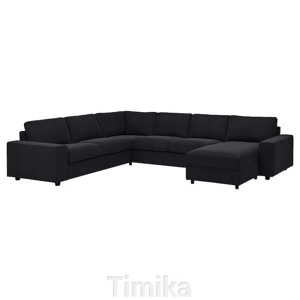 VIMLE 5-місний кутовий диван з шезлонгом, широкі підлокітники/Saxemara чорно-синій від компанії Timika - фото 1