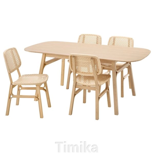 ВОКСЛОВ / VOXLÖV Стіл і 4 стільці, бамбук/бамбук, 180х90 см від компанії Timika - фото 1