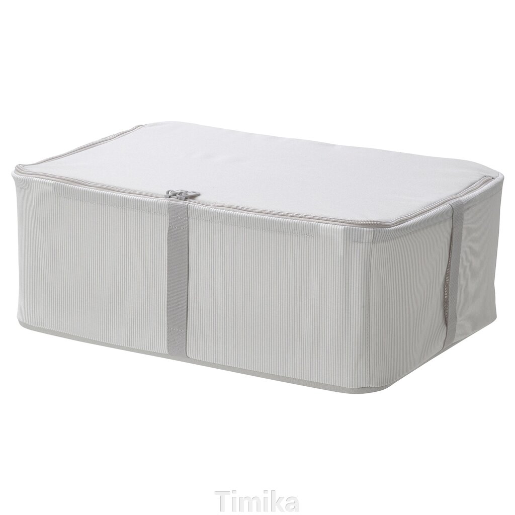 Ящик для зберігання одягу/постільної білизни HEMMAFIXARE, тканина в смужку/білий/сірий, 34x51x19 см від компанії Timika - фото 1