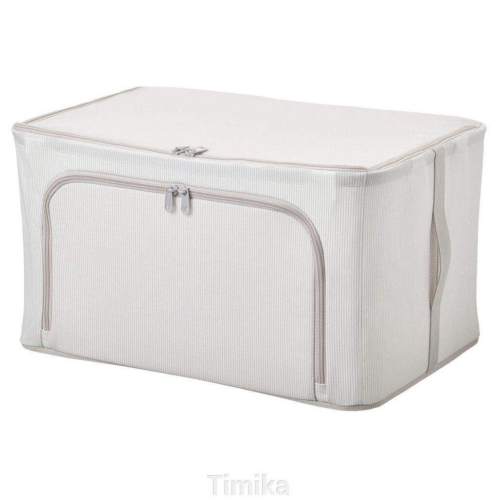 Ящик для зберігання одягу/постільної білизни HEMMAFIXARE, тканина в смужку/білий/сірий, 34x51x28 см від компанії Timika - фото 1